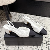 HIGH SLINGBACK 25S IN WHITE FABRIC AND BLACK CALFSKIN CANVAS